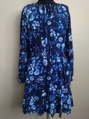 Navy Blue Floral Long-Sleeve Dress